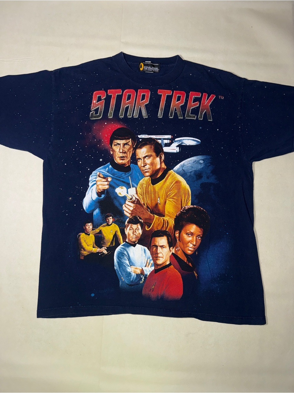 Vintage 1997 Star Trek Graphic Tee - Navy Blue Retro Crew Neck Shirt